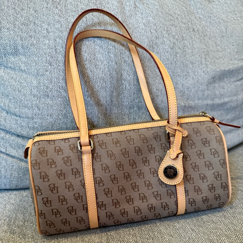 Dooney & Bourke Tan and Brown Logo Barrel Bag